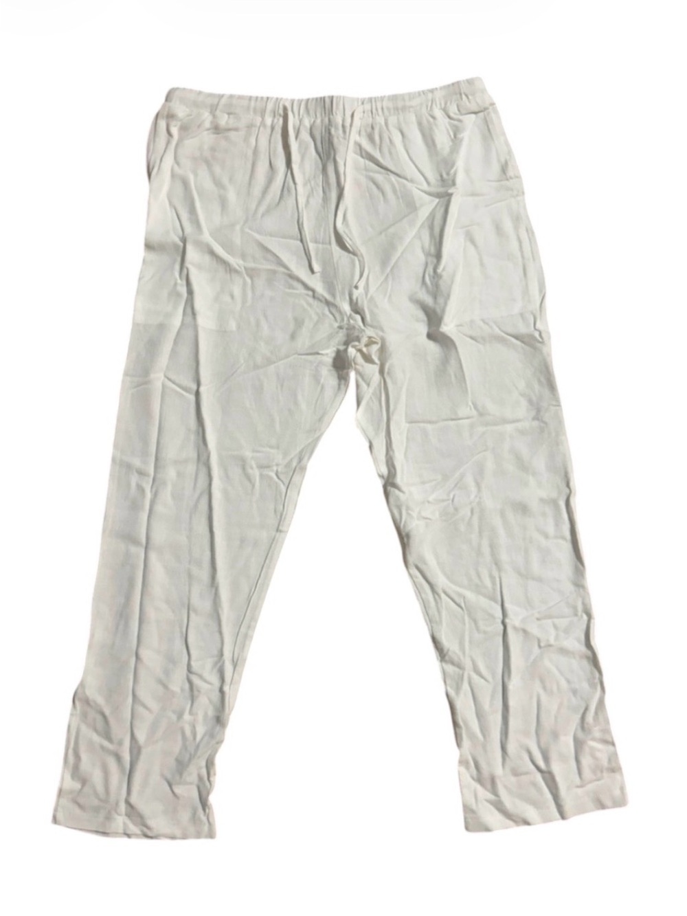Old Money Men's White Elastic Waist Cotton-Linen Blend Pants